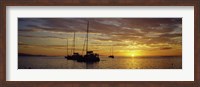 Framed Silhouette of sailboats in the sea at sunset, Tahiti, French Polynesia