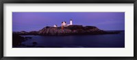 Framed Lighthouse on the coast at dusk, Nubble Lighthouse, York, York County, Maine