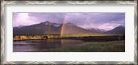 Framed Double rainbow over mountain range, Alberta, Canada