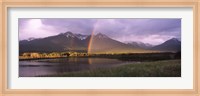 Framed Double rainbow over mountain range, Alberta, Canada