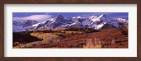 Framed Mountains covered with snow and fall colors, near Telluride, Colorado