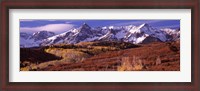 Framed Mountains covered with snow and fall colors, near Telluride, Colorado