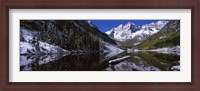 Framed Reflection of a mountain in a lake, Maroon Bells, Aspen, Colorado