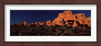 Framed Rock formations on an arid landscape, Arches National Park, Moab, Grand County, Utah, USA