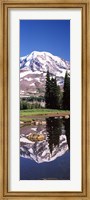 Framed Reflection of a mountain in a lake, Mt Rainier, Pierce County, Washington State, USA