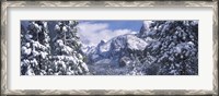 Framed Mountains and waterfall in snow, Tunnel View, El Capitan, Half Dome, Bridal Veil, Yosemite National Park, California