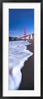 Framed Water surf under a suspension bridge, Golden Gate Bridge, San Francisco Bay, San Francisco, California, USA