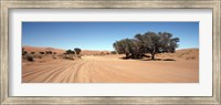 Framed Tire tracks in an arid landscape, Sossusvlei, Namib Desert, Namibia