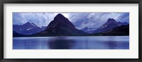 Framed Reflection of mountains in a lake, Swiftcurrent Lake, Many Glacier, US Glacier National Park, Montana (Blue)