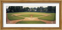 Framed Baseball diamond looked through the net, Doubleday Field, Cooperstown, Venango County, Pennsylvania, USA