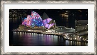 Framed Opera house lit up at night, Sydney Opera House, Sydney, New South Wales, Australia