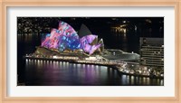Framed Opera house lit up at night, Sydney Opera House, Sydney, New South Wales, Australia