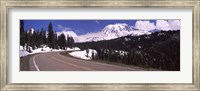 Framed Road with a mountain range in the background, Mt Rainier, Mt Rainier National Park, Pierce County, Washington State, USA