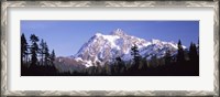 Framed Mountain range covered with snow, Mt Shuksan, Picture Lake, North Cascades National Park, Washington State, USA