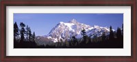 Framed Mountain range covered with snow, Mt Shuksan, Picture Lake, North Cascades National Park, Washington State, USA