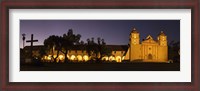Framed Mission lit up at night, Mission Santa Barbara, Santa Barbara, Santa Barbara County, California, USA