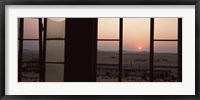 Framed Sunrise viewed through a window, Sperrgebiet, Kolmanskop, Namib Desert, Namibia