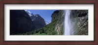 Framed Waterfall in a forest, Staubbach Falls, Mt Jungfrau, Lauterbrunnen Valley, Bernese Oberland, Berne Canton, Switzerland