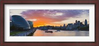 Framed City hall with office buildings at sunset, Thames River, London, England 2010