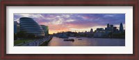 Framed City hall with office buildings at sunset, Thames River, London, England