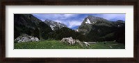 Framed Mountains in a forest, Mt Santis, Mt Altmann, Appenzell Alps, St Gallen Canton, Switzerland