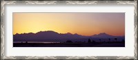 Framed Silhouette of a golf course with Sinai Mountains in the background, The Cascades Golf & Country Club, Soma Bay, Hurghada, Egypt