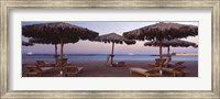 Framed Lounge chairs with sunshades on the beach, Hilton Resort, Hurghada, Egypt