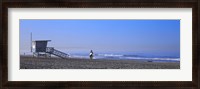 Framed Rear view of a surfer on the beach, Santa Monica, Los Angeles County, California, USA