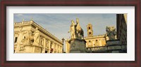 Framed Low angle view of a statues in front of a building, Piazza Del Campidoglio, Palazzo Senatorio, Rome, Italy