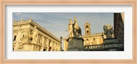 Framed Low angle view of a statues in front of a building, Piazza Del Campidoglio, Palazzo Senatorio, Rome, Italy