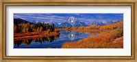 Framed Reflection of mountains in the river, Mt Moran, Oxbow Bend, Snake River, Grand Teton National Park, Wyoming, USA