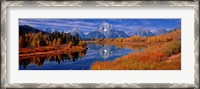 Framed Reflection of mountains in the river, Mt Moran, Oxbow Bend, Snake River, Grand Teton National Park, Wyoming, USA