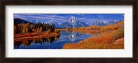 Framed Reflection of mountains in the river, Mt Moran, Oxbow Bend, Snake River, Grand Teton National Park, Wyoming, USA