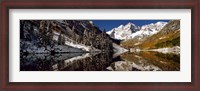Framed Reflection of snowy mountains in the lake, Maroon Bells, Elk Mountains, Colorado, USA