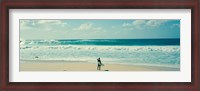 Framed Surfer standing on the beach, North Shore, Oahu, Hawaii