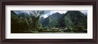 Framed Mountains and buildings at the coast, Tahiti, Society Islands, French Polynesia