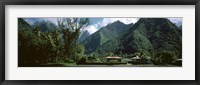 Framed Mountains and buildings at the coast, Tahiti, Society Islands, French Polynesia