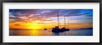 Framed Silhouette of sailboats in the ocean at sunset, Tahiti, Society Islands, French Polynesia