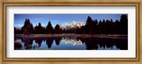 Framed Reflection of mountains with trees in the river, Teton Range, Snake River, Grand Teton National Park, Wyoming, USA