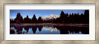 Framed Reflection of mountains with trees in the river, Teton Range, Snake River, Grand Teton National Park, Wyoming, USA
