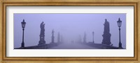 Framed Statues and lampposts on a bridge, Charles Bridge, Prague, Czech Republic