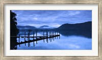 Framed Reflection of jetty in a lake, Derwent Water, Keswick, English Lake District, Cumbria, England