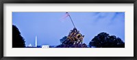 Framed Iwo Jima Memorial at dusk with Washington Monument in the background, Arlington National Cemetery, Arlington, Virginia, USA