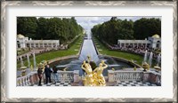 Framed Golden statue and fountain at Grand Cascade at Peterhof Grand Palace, St. Petersburg, Russia