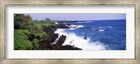 Framed Rock formations at the coast, Hana Coast, Black Sand Beach, Hana Highway, Waianapanapa State Park, Maui, Hawaii, USA