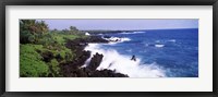 Framed Rock formations at the coast, Hana Coast, Black Sand Beach, Hana Highway, Waianapanapa State Park, Maui, Hawaii, USA