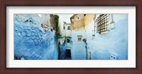 Framed Narrow streets of the medina are all painted blue, Chefchaouen, Morocco
