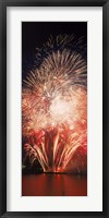 Framed Fireworks display against night sky