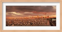 Framed Yachts at Waitemata Harbor on a cloudy day, Sky Tower, Auckland, North Island, New Zealand