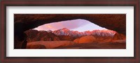 Framed Rock formations with mountains in the background, Mt Whitney, Lone Pine Peak, California, USA